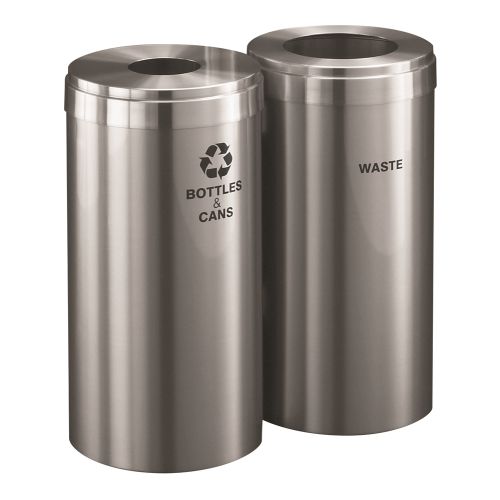 Glaro Recycle Pro Value Series 15 Gallon Recycling Receptacle, Connected 2-Unit, Satin Aluminum